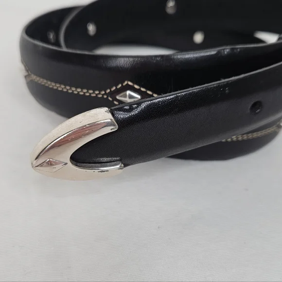 Brighton Black Leather Western Belt Silver Stud Buckle Size 34 USA Made - Picture 8 of 12